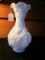 Berry/Leaf Motif Milk Glass Wide Body Narrow Neck Vase, Grecian Design