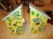 Pair - Wooden Birdhouses Blue w/ Yellow Branch/Bird Motif