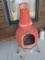 Ceramic Garden Oven Red Wide Base, Open Front, Narrow Flute Top on Metal Stand