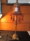 Pineapple Finial/Stem Rope Trim Base Brass Antique Patina Lamp w/ Red Tassel Shade