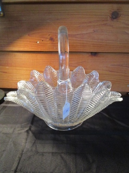 Vintage Glass Basket Acanthus Leaf Design, Bead Base 14" Widest Points