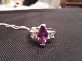 Ladies Ring Amethyst Stone w/ 2 Diamonds