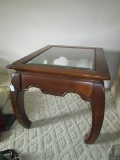 Wooden Side Table 1 Glass Panel Top, Arch/Flat Skirt w/ Grooved/Curved Legs