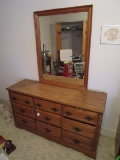 9 Drawer Dresser w/ Attached Mirror Wooden Batwing Brass Pulls Avignon-Style Skirt