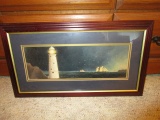 Antique-Design Lighthouse Scene Print in Wood Gilted Frame/Matt