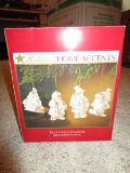 Holiday Home Accents Set - 4 Santa Ornaments, Hand Painted Porcelain, NIP