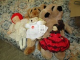 Lot - 3 Plush Teddy Bear Toys, Doll in Red Dress, Etc.