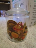 Large Vintage Glass Jar w/ Fruit Transfer