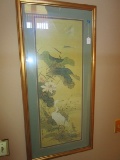 Asian Style Waterlily & Crane Print in Gilted Wood Frame/Matt