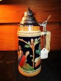 Ceramic Stein w/ Beer Garden Scene w/ 8 1/2