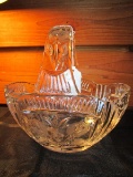 Cut Glass Basket Rose Motif/Etched Design/Motif