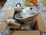 Misc. Kitten Lot - Stainless Steels Spoons, Sieve, Creamer, Sugar, Etc.