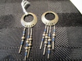 Pair - Sterling Stamped Earrings w/ Blue Bead Tassels