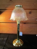 Tall Stem Brass Candle Holder w/ Ribbed/Flared Rim Glass Shade
