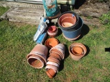 Lot - Ceramic/Terracotta Plant Pots, Planters, Various Sizes, Kolar Scape, 3 Lots Plastic Sheeting