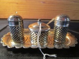 Pierced Design Salt/Pepper Shaker w/ Sugar Dish/Spoon