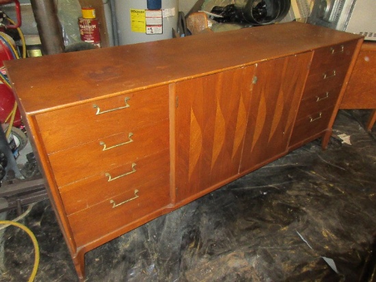 Stately Mid-Century Red Lion Table Co. Inc. Walnut Veneer Triple Dresser