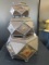 3 Hexagonal Wooden Storage Boxes, Antique Patina/Design Metal Finial