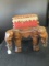 Solid Wooden 4 Elephant Design Foot Stool, Upholstered Top, Carved Feet