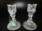 Pair - Shannon Crystal Candle Holders w/ Tulip Motif Tops