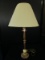 Antique Brass Design Beaded/Scalloped Lamp, Leaf Top, Amber/Marble Orb Base