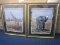 Pair - Giraffe/Elephant Print Pictures in Ornate Gilted Wooden Frame/Matt