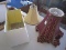 3 Lamps Shades, 1 Red w/ Tassels, Brown w/ Bobeches, Square White