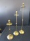 3 Solid Brass Raised Candle Holders, Spindle Design