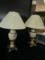 Pair - Grecian Urn Design Lamps Craqulure/Cream Ceramic Body, Brass Scalloped