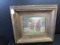 Oil on Canvas Hand Painted Elephants Scene in Antique Patina Wood Frame/Matt