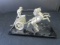 Metal Décor Chariot Rider w/ 2 Horses, Black Glass Base