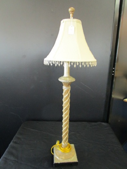 Beaded Twist Design Lamp w/ Shade w/ Bobeches, Antique Patina