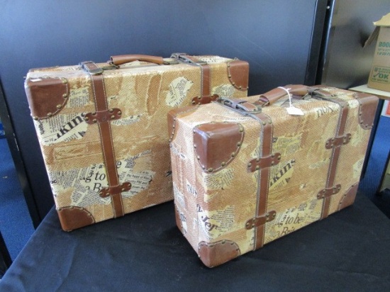 Pair - Suitcase Design Storage Boxes Leather Straps