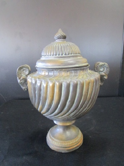 Scalloped/Twist Motif Urn Design Vase w/ Top, Ram Head Handles