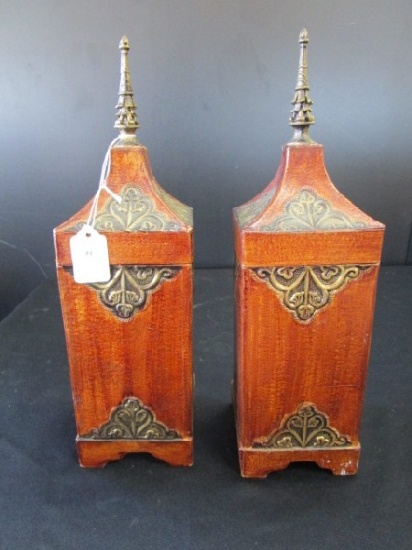 Pair - Ornate/Curled Motif Flour/Spice Containers Gilted w/ Lids
