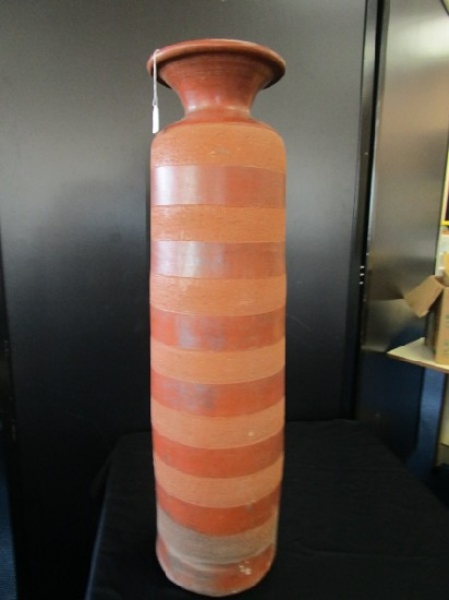 Large Clay/Ceramic Striped Floor Standing Vase Narrow Neck To Wide Top