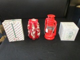 Red Tin Metal Oil Lantern Vintage Design