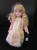 Porcelain Doll in Pink Dress w/ Metal Stand