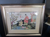 Asian Motif/Design Girl/Boy Scene Water Color Signed Beauinant