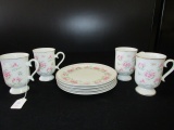 Royal Princess Fine Imperial Porcelain China 4 Cups, Pink Tulips Motif 4 1/4