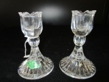 Pair - Shannon Crystal Candle Holders w/ Tulip Motif Tops