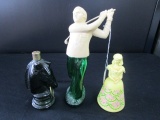 Lot - Green Glass Avon Horse Head Bottle, Golfing Man Green Glass Base