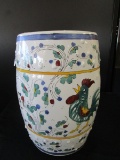 Large Chinoiserie Style Ceramic Décor, Pierced Motif, Blue/Yellow/Green Design