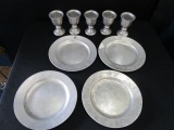 Pewter Lot - 5 Cups, 4 Plates Stamped 10 1/2