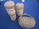 Wicker Lot - Hanging Basket, 4 Wicker Bins, Various Sizes