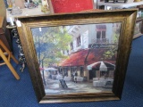 French Café Corner Scene Print in Antiqued Patina Wood Frame/Matt