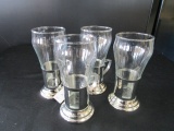 4 Pint Glasses w/ Metal Cup Holder Bases