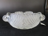 Glass Fruit Bowl Swan Design Etched Wings, Swan Heads Handles