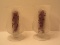 Pair - Hand Blown Frosted Scroll Design Candle Holders w/ Clear Base & Candles