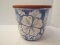 Portugal Pottery Terra Cotta Planter Hand Painted Blue/White Tropical Foliage Design